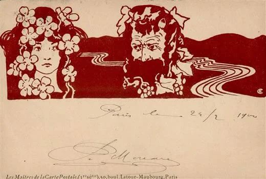 Jugendstil sign. Christiansen, Hans Frau Bacchus Wein Künstlerkarte 1900 I-II