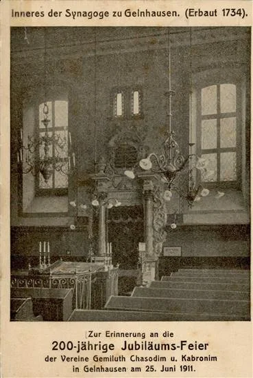 Synagoge GELNHAUSEN - Inneres der Synagoge - 200 Jahrfeier Verein Gemiluth Chasodim 1911 (Einriß verklebt) selten!