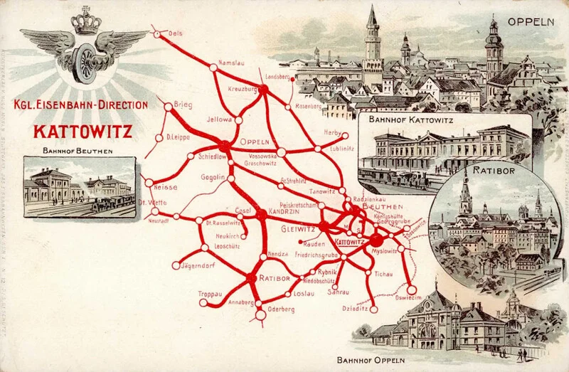 Los 14621 - Zuschlag 250 Euro - Kattowitz Lithographie Bahnhof Eisenbahn Bahnhof Oppeln Bahnhof Beuthen II (Stauchung)