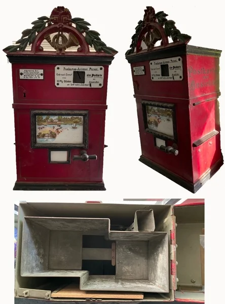 Los 6371 - Zuschlag 7500 Euro - AK-Geschichte ANSICHTSKARTENAUTOMAT einer der schönsten Automaten die ich 25 Jahren Händlertätigkeit gesehen habe, um 1900, 53 cm hoch, 28 cm breit, guter bis sehr guter…